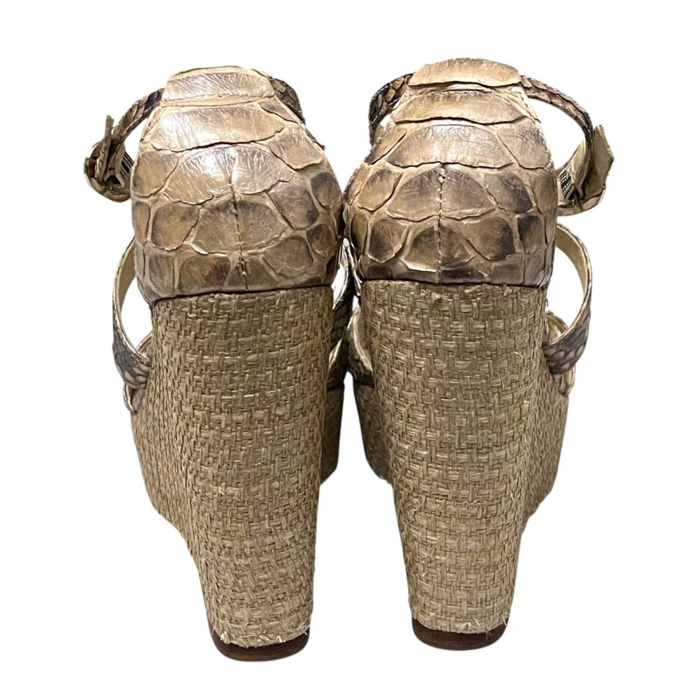 Alexandre Birman Python Skin Raffia Platform Wedge Sandals Beige Brown 7.5 - Picture 9 of 14